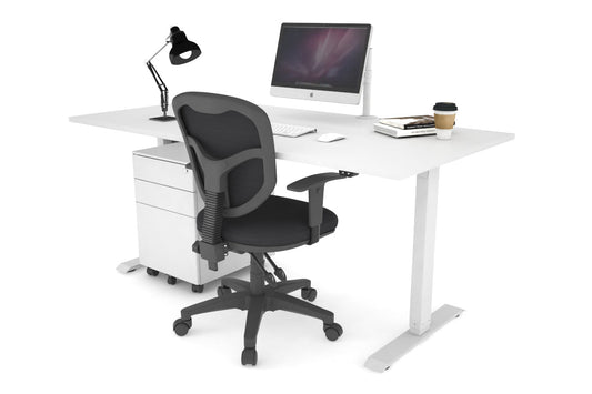 Just Right Height Adjustable Desk [1600L x 800W with Cable Scallop] Jasonl white leg white 