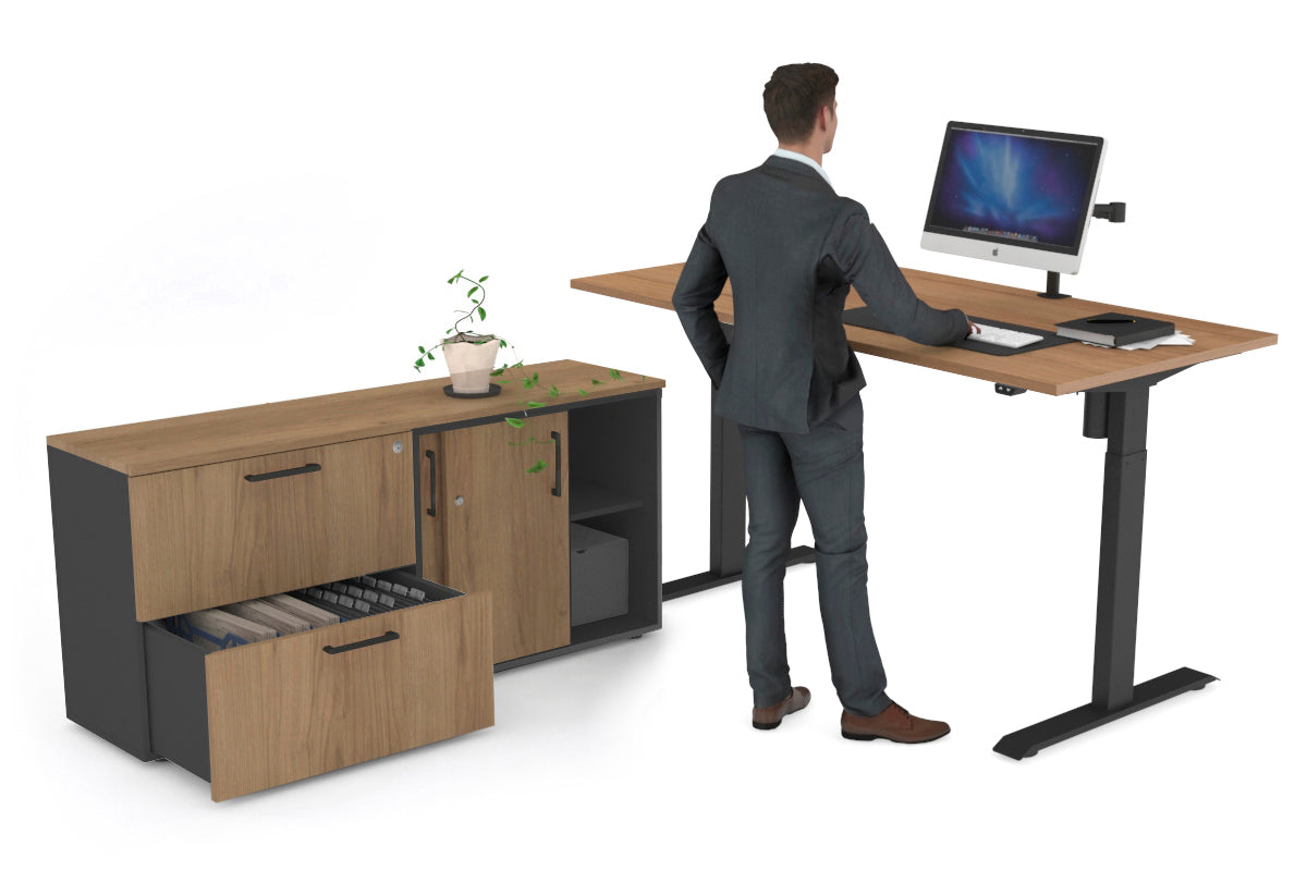 Just Right Height Adjustable Desk Executive Setting [1600L x 700W] Jasonl black frame salvage oak 2 drawer lateral sliding door credenza