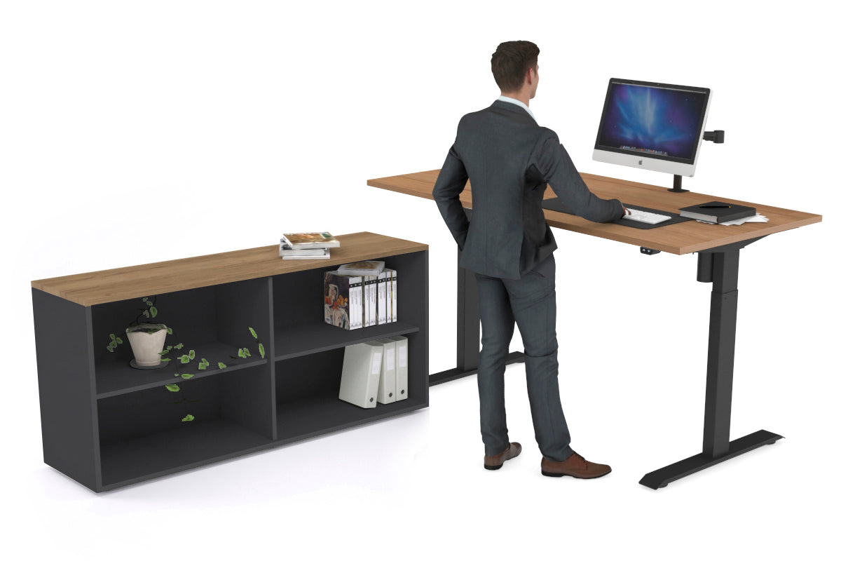 Just Right Height Adjustable Desk Executive Setting [1600L x 700W] Jasonl black frame salvage oak open bookcase