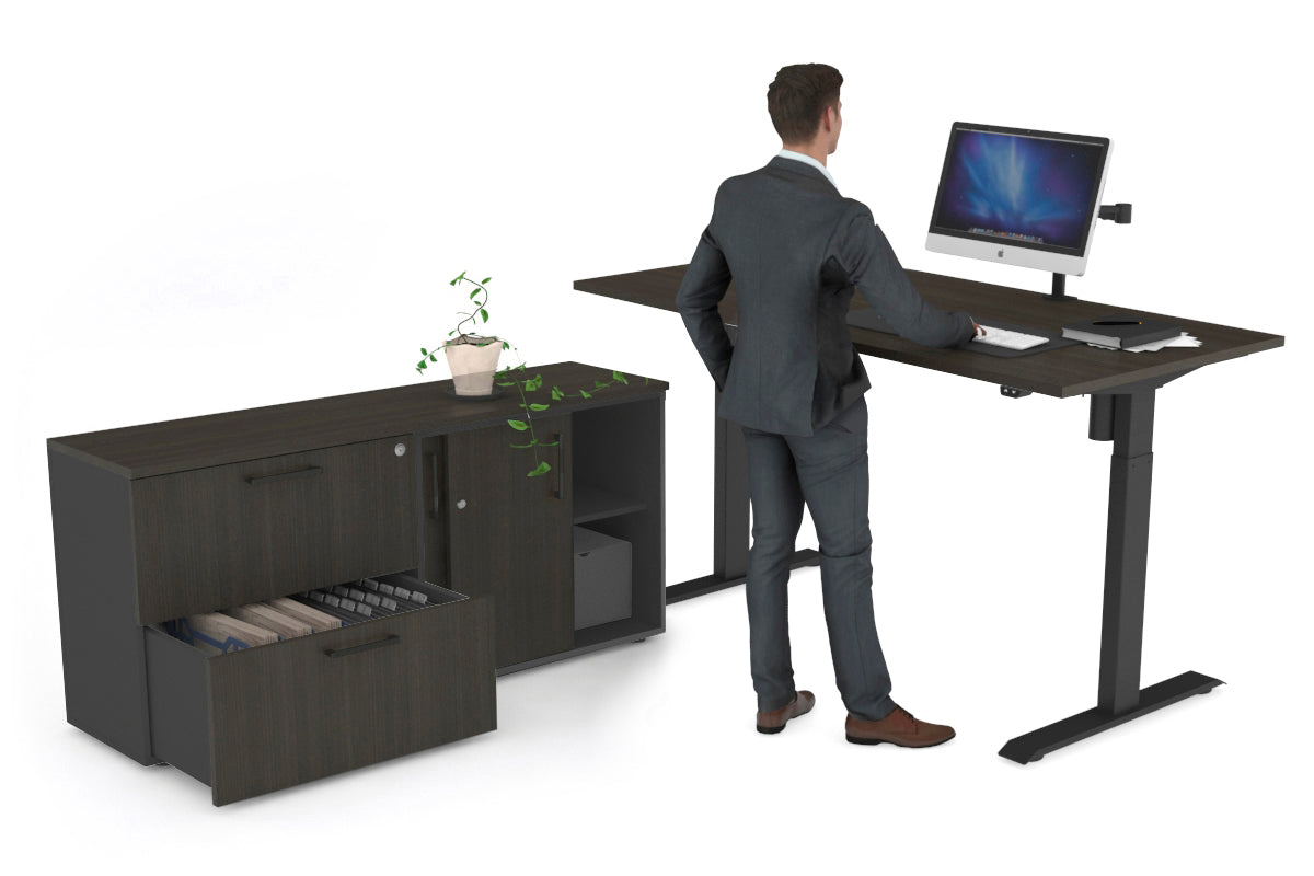 Just Right Height Adjustable Desk Executive Setting [1600L x 700W] Jasonl black frame dark oak 2 drawer lateral sliding door credenza
