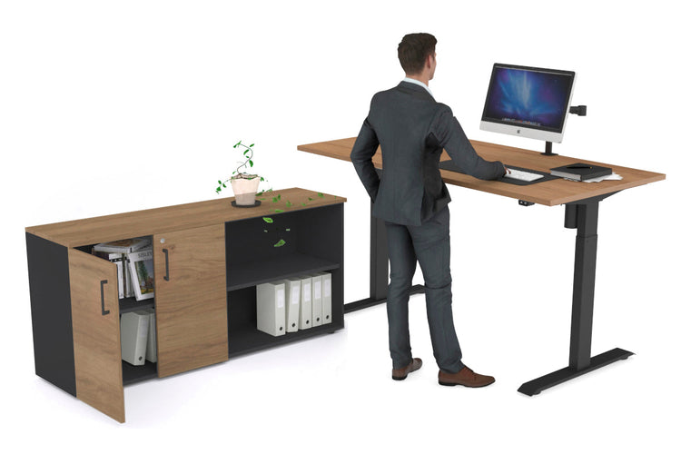 Just Right Height Adjustable Desk Executive Setting [1600L x 700W] Jasonl black frame salvage oak 2 door open storage cabinet