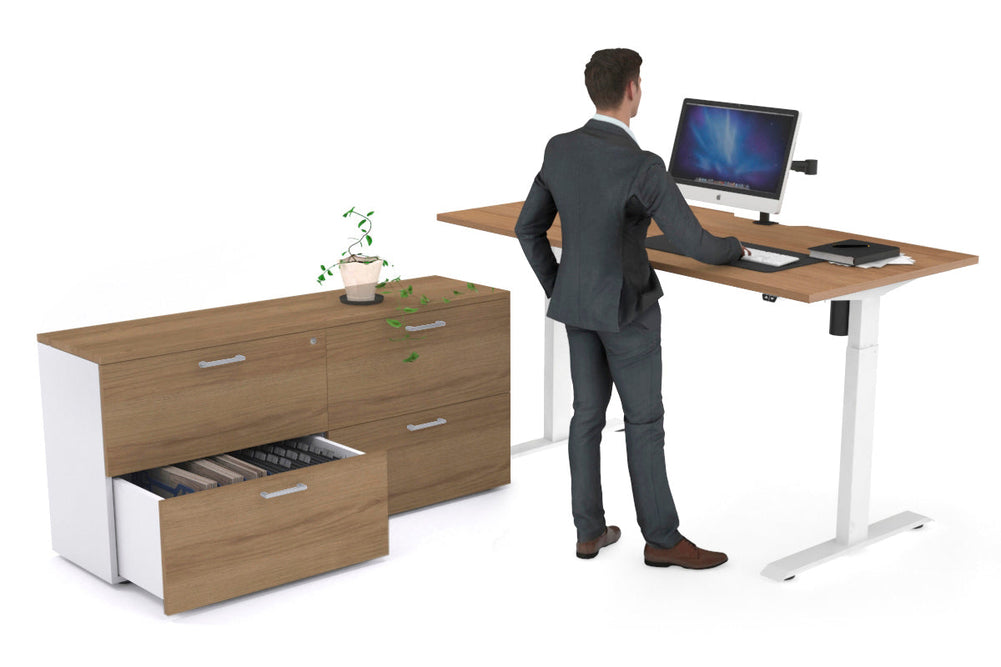 Just Right Height Adjustable Desk Executive Setting [1600L x 800W with Cable Scallop]-white frame salvage oak 4 drawer lateral filing cabinet