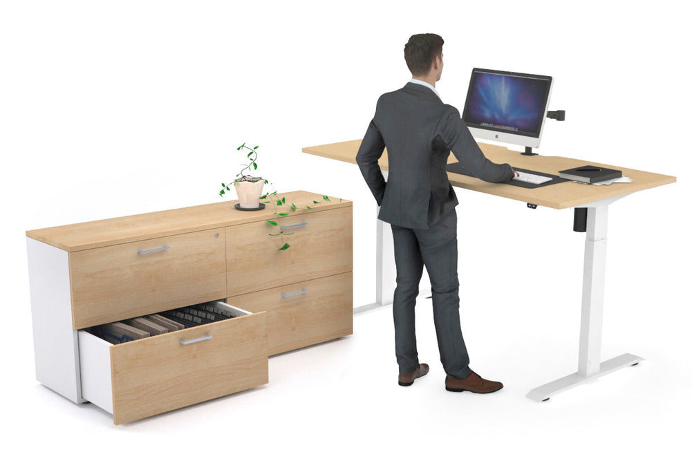 Just Right Height Adjustable Desk Executive Setting [1600L x 800W with Cable Scallop]-white frame maple 4 drawer lateral filing cabinet