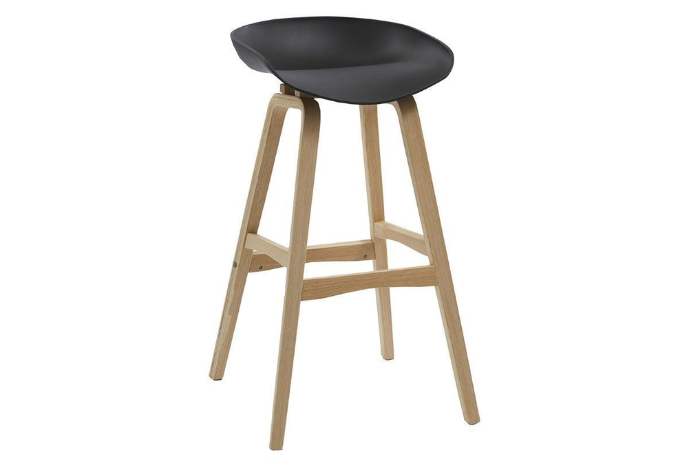 Sonic Lana Cafe and Bar Stool with Wooden Leg - 770mm Seat Height-black shell  