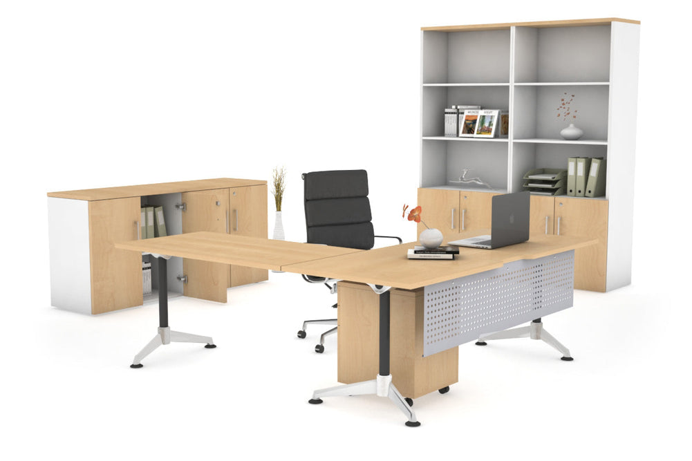 L-Shaped Corner Executive Office Desk Blackjack [1600L x 1800W with Cable Scallop]-maple silver modesty 