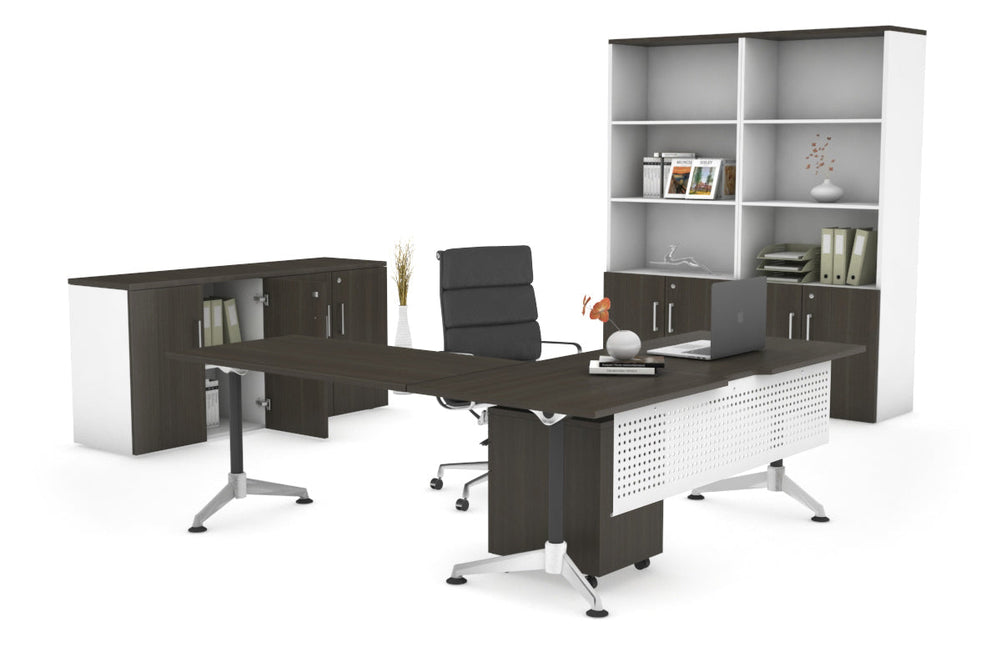 L-Shaped Corner Executive Office Desk Blackjack [1600L x 1800W with Cable Scallop]-dark oak white modesty 