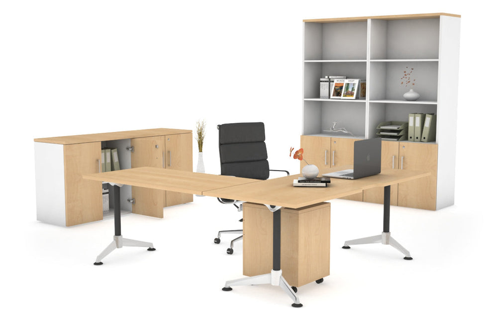 L-Shaped Corner Executive Office Desk Blackjack [1600L x 1800W with Cable Scallop]-maple none 