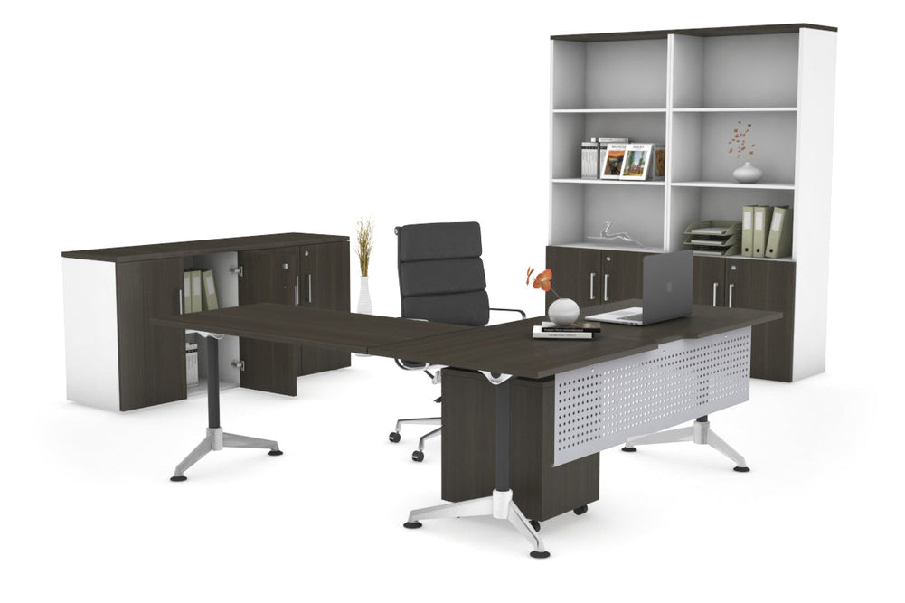 L-Shaped Corner Executive Office Desk Blackjack [1600L x 1800W with Cable Scallop]-dark oak silver modesty 
