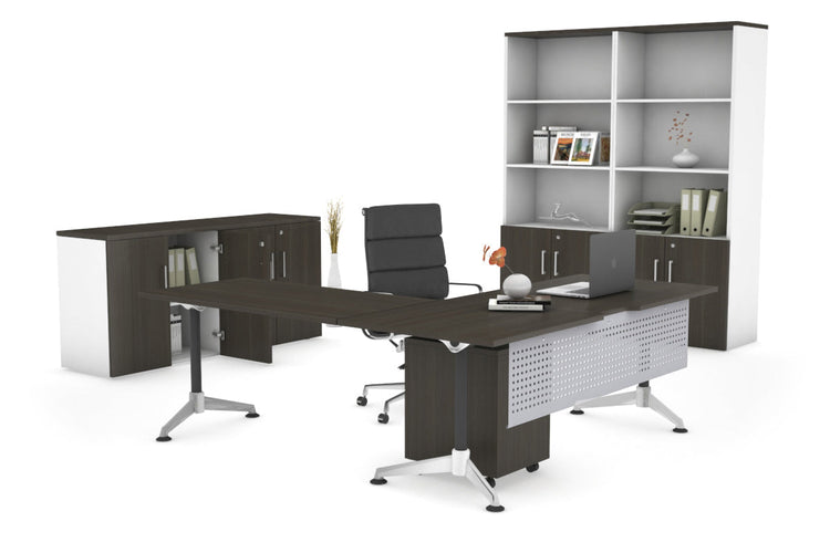 LShaped Corner Executive Office Desk Blackjack [1600L x 1800W] Ooh La La dark oak silver modesty 
