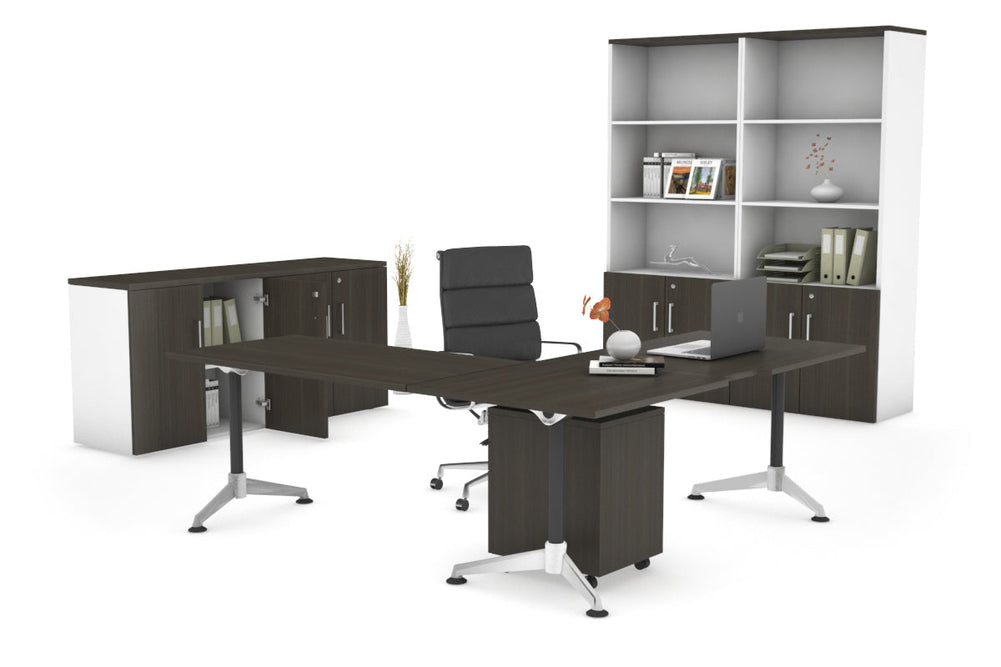 L-Shaped Corner Executive Office Desk Blackjack [1600L x 1800W with Cable Scallop]-dark oak none 