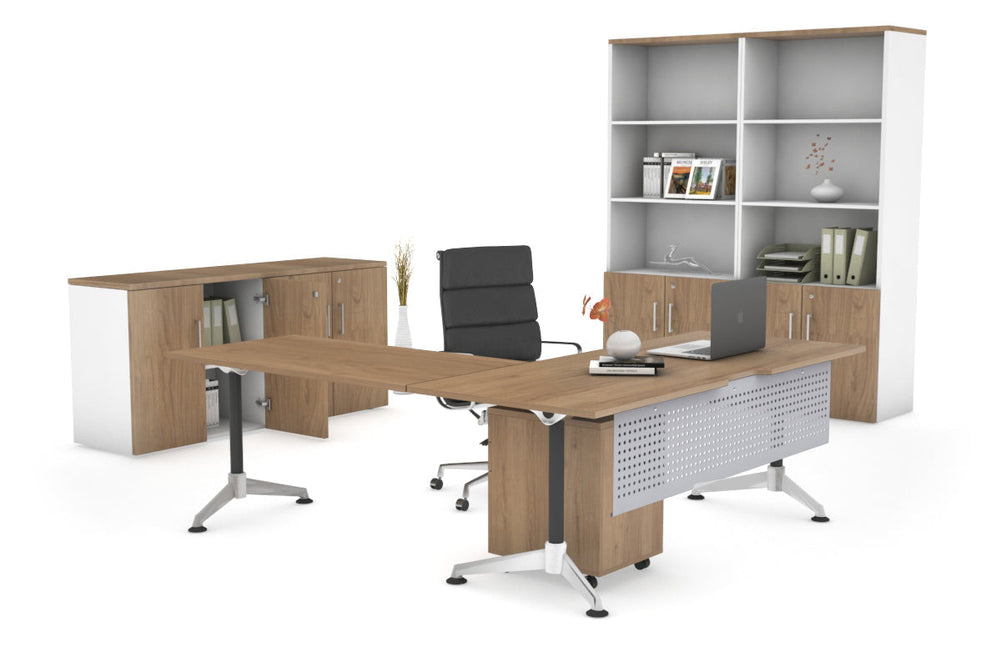 L-Shaped Corner Executive Office Desk Blackjack [1600L x 1800W with Cable Scallop]-salvage oak silver modesty 