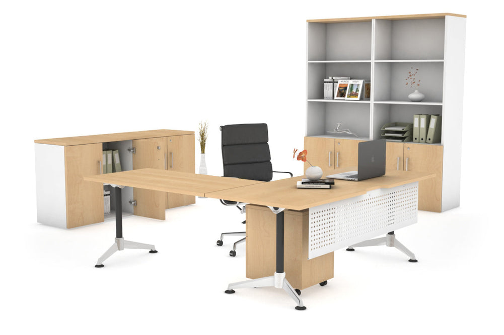 L-Shaped Corner Executive Office Desk Blackjack [1600L x 1800W with Cable Scallop]-maple white modesty 