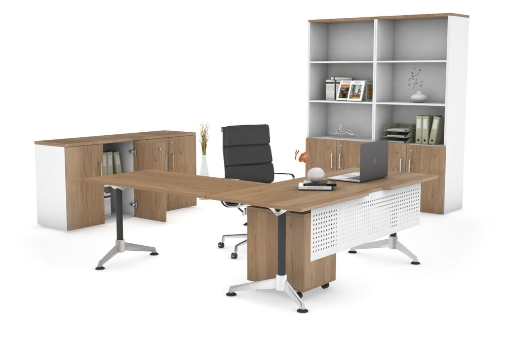 L-Shaped Corner Executive Office Desk Blackjack [1600L x 1800W with Cable Scallop]-salvage oak white modesty 