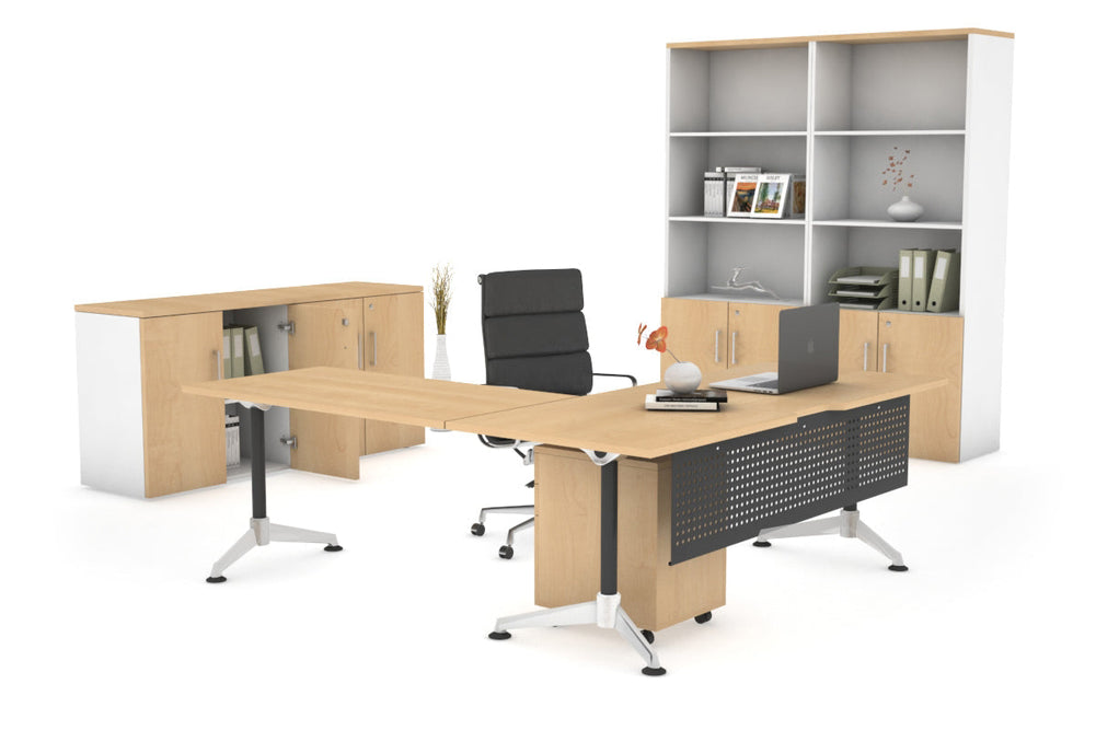 L-Shaped Corner Executive Office Desk Blackjack [1600L x 1800W with Cable Scallop]-maple black modesty 