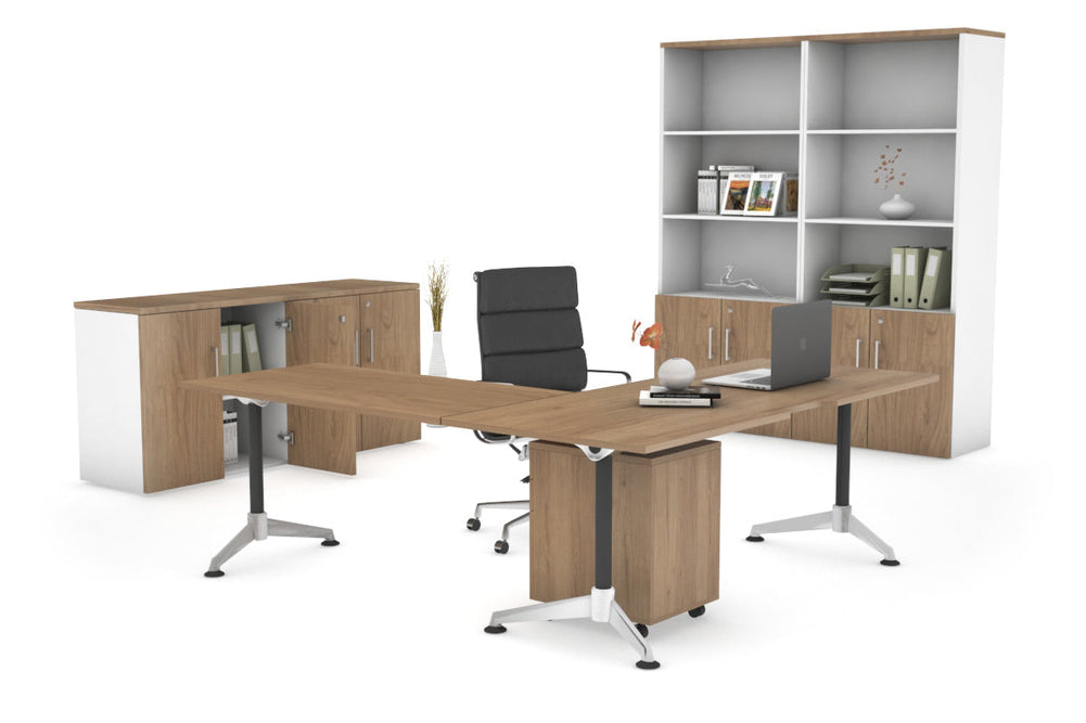 L-Shaped Corner Executive Office Desk Blackjack [1600L x 1800W with Cable Scallop]-salvage oak none 