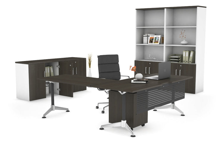 LShaped Corner Executive Office Desk Blackjack [1600L x 1800W] Ooh La La dark oak black modesty 