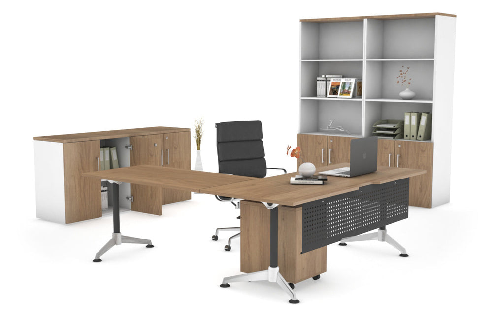 L-Shaped Corner Executive Office Desk Blackjack [1600L x 1800W with Cable Scallop]-salvage oak black modesty 