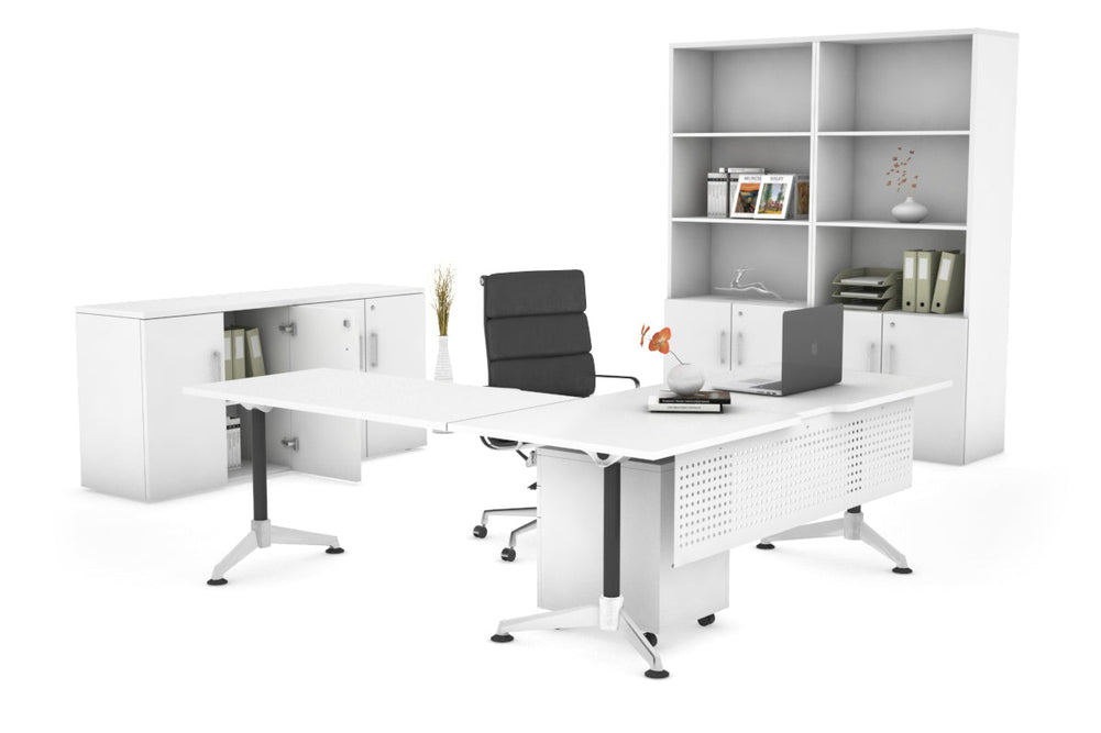 L-Shaped Corner Executive Office Desk Blackjack [1600L x 1800W with Cable Scallop]-white white modesty 