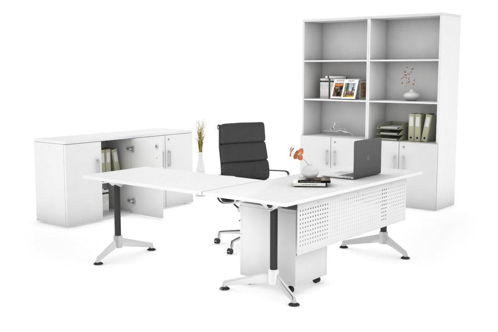 LShaped Corner Executive Office Desk Blackjack [1800L x 1700W]-white white modesty 