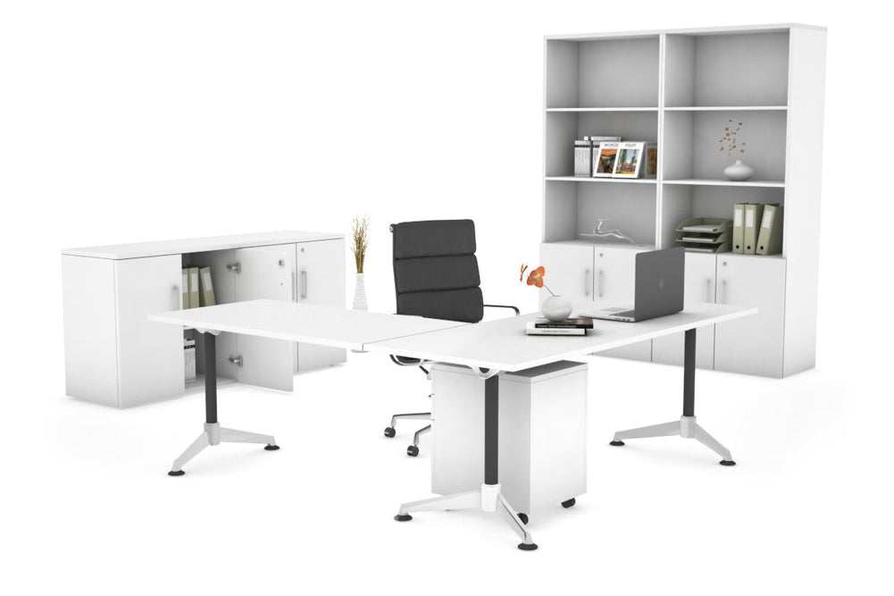 LShaped Corner Executive Office Desk Blackjack [1800L x 1700W]-white none 