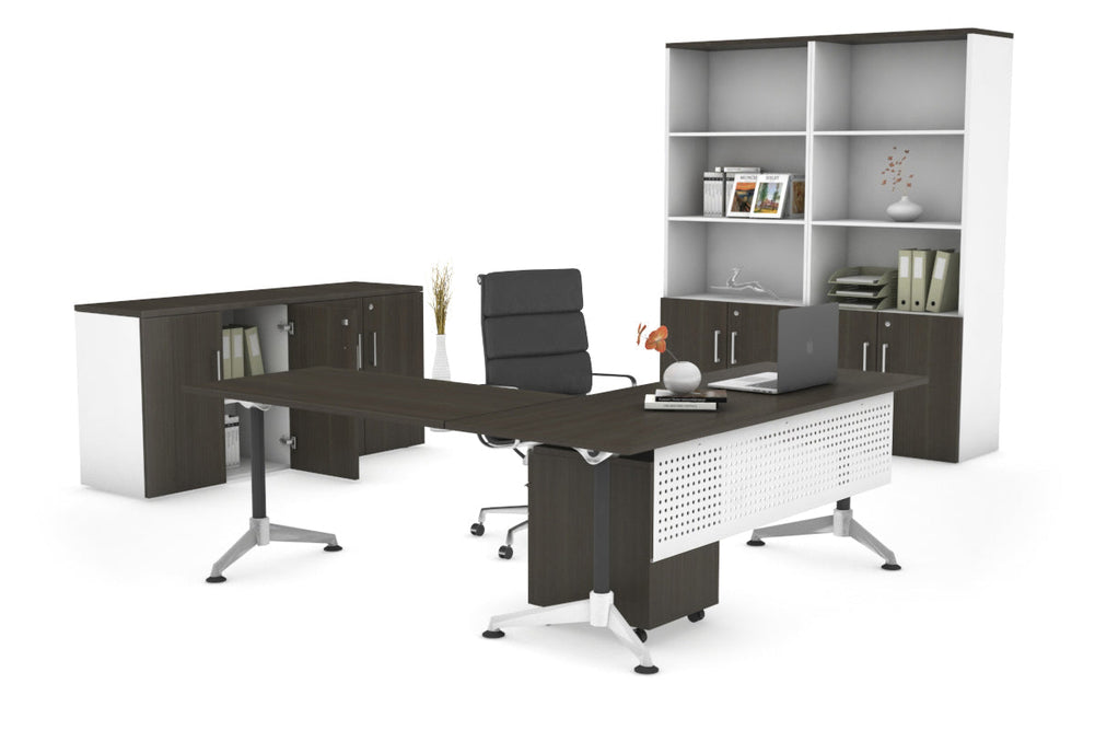 LShaped Corner Executive Office Desk Blackjack [1800L x 1700W]-dark oak white modesty 