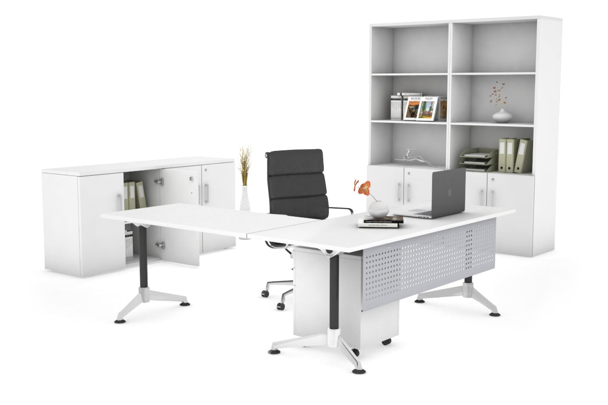 LShaped Corner Executive Office Desk Blackjack [1800L x 1700W] Ooh La La white silver modesty 