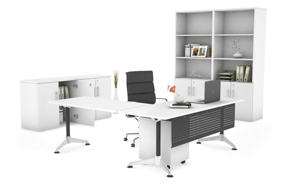 LShaped Corner Executive Office Desk Blackjack [1800L x 1700W]-white black modesty 