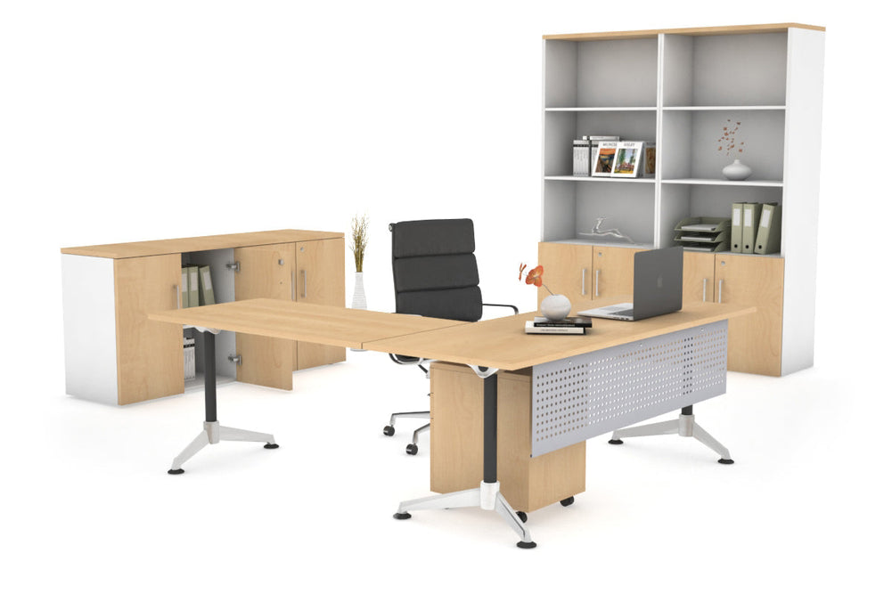 LShaped Corner Executive Office Desk Blackjack [1800L x 1700W]-maple silver modesty 