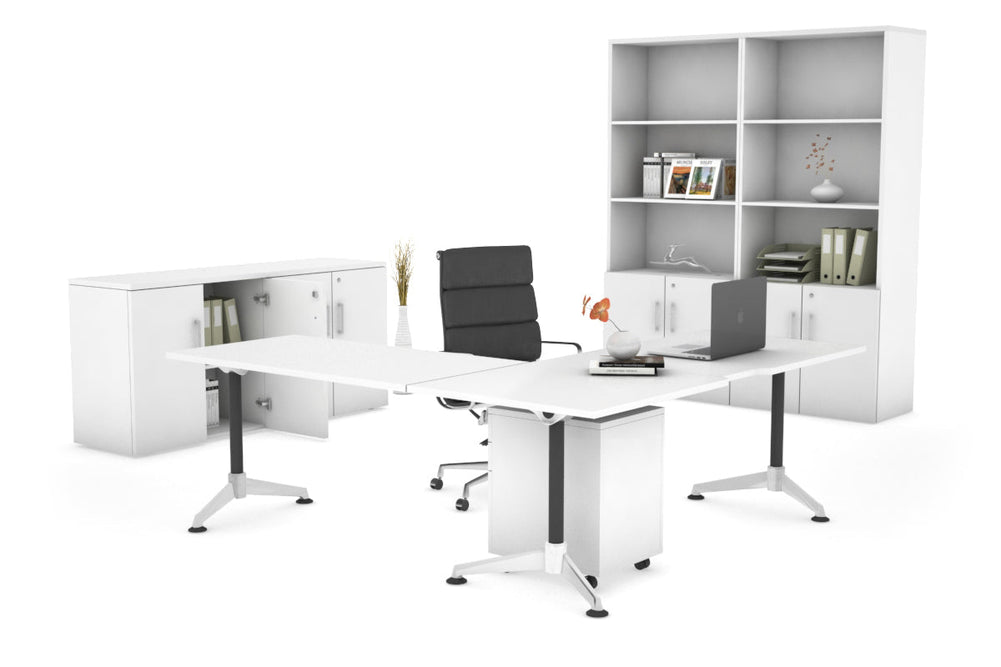 LShaped Corner Executive Office Desk Blackjack [1800L x 1800W with Cable Scallop]-white none 