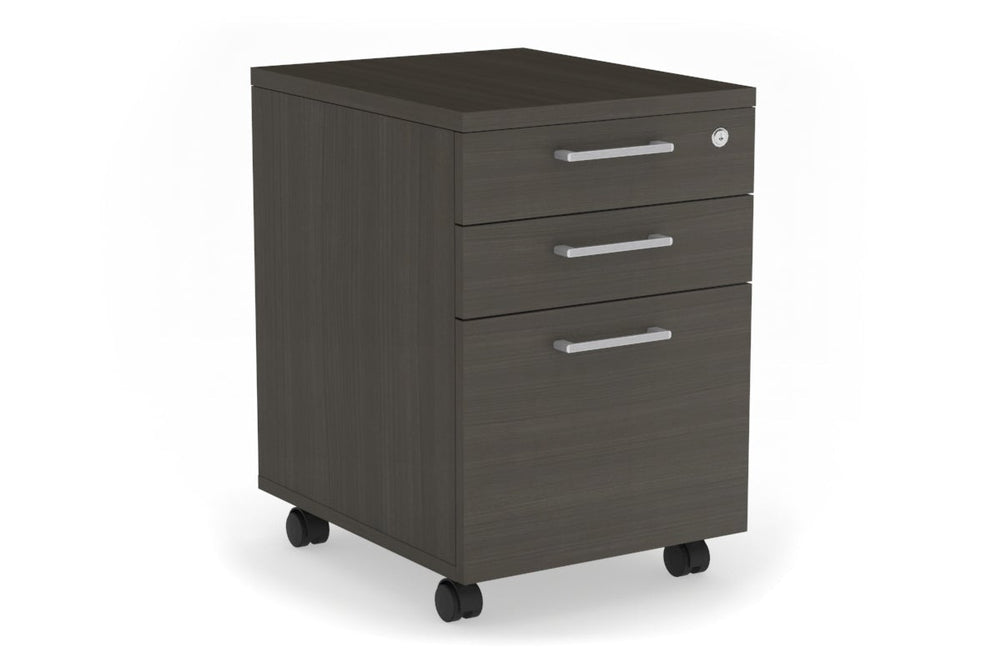 Mobile Pedestal with Lockable Filing Drawers Laminate-dark oak silver handle 
