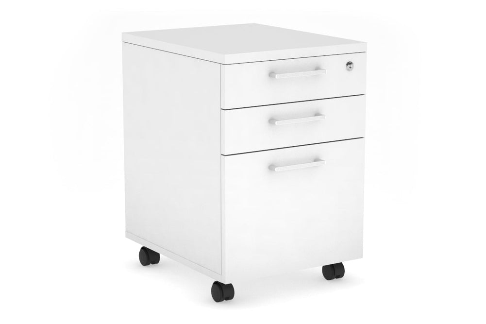 Mobile Pedestal with Lockable Filing Drawers Laminate-white white handle 