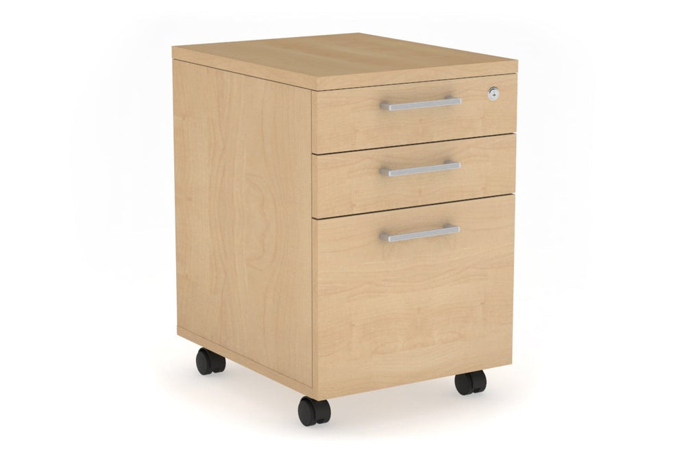 Mobile Pedestal with Lockable Filing Drawers Laminate-maple silver handle 
