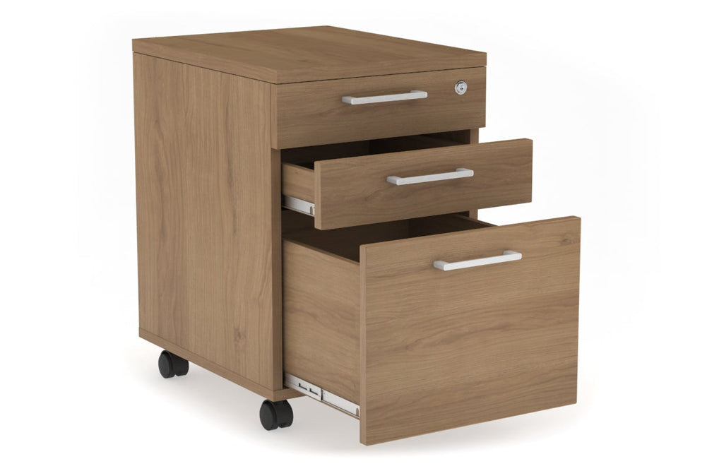 Mobile Pedestal with Lockable Filing Drawers Laminate-dark oak black handle 