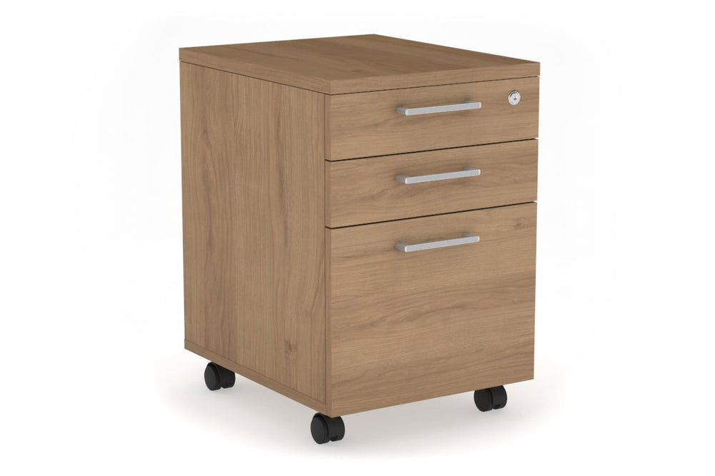 Mobile Pedestal with Lockable Filing Drawers Laminate-salvage oak silver handle 