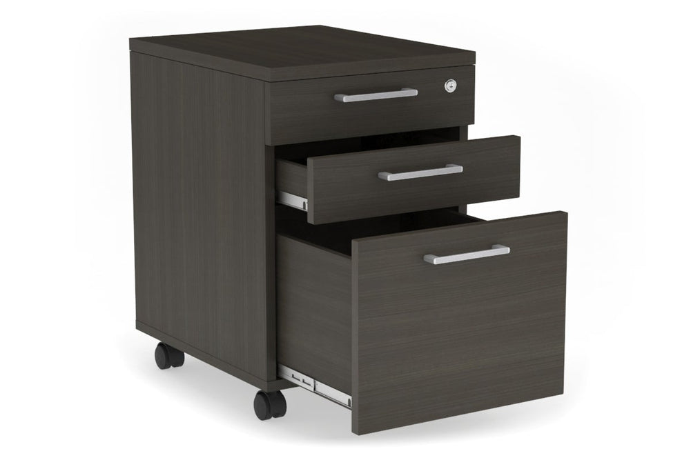 Mobile Pedestal with Lockable Filing Drawers Laminate-dark oak black handle 