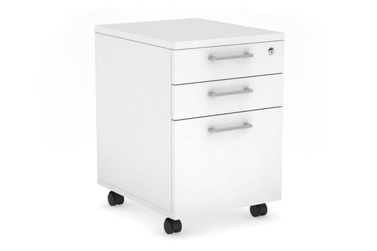 Mobile Pedestal with Lockable Filing Drawers Laminate Jasonl white silver handle 