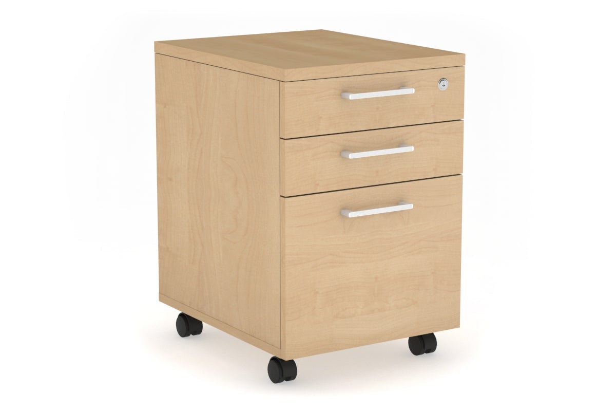 Mobile Pedestal with Lockable Filing Drawers Laminate Jasonl maple white handle 