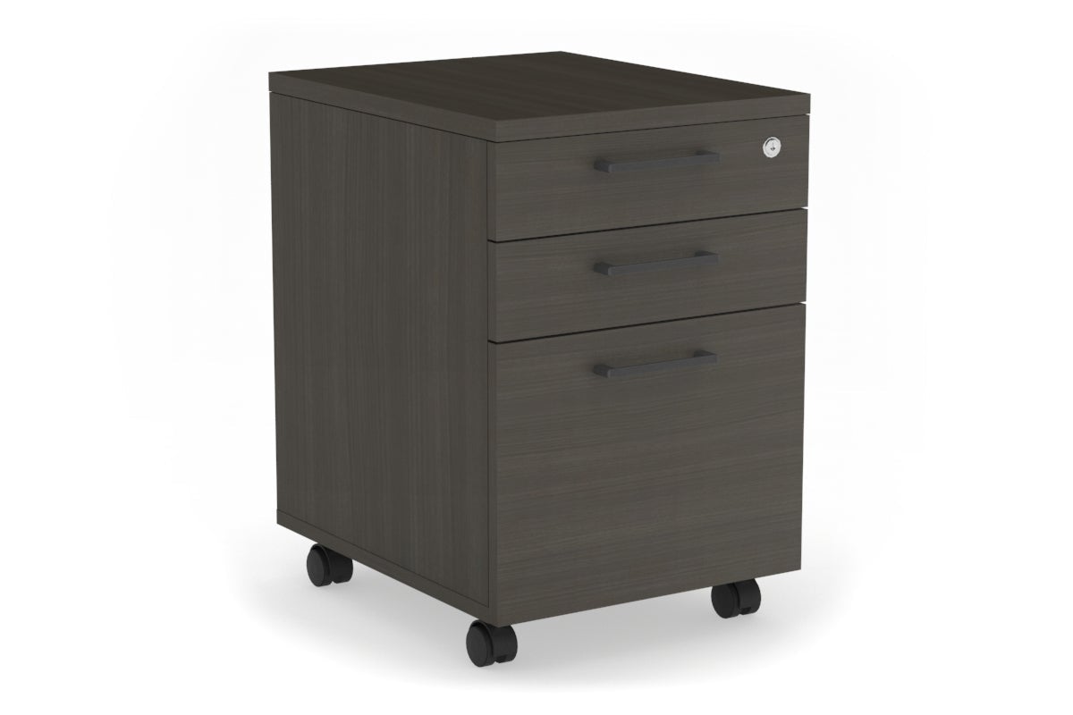 Mobile Pedestal with Lockable Filing Drawers Laminate Jasonl dark oak black handle 