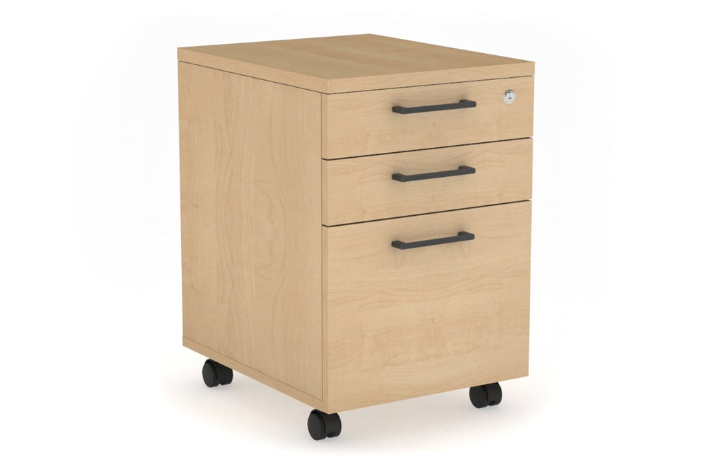Mobile Pedestal with Lockable Filing Drawers Laminate-maple black handle 