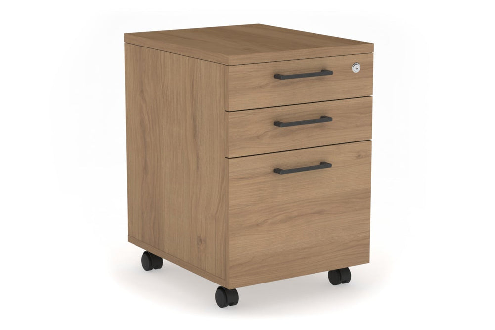 Mobile Pedestal with Lockable Filing Drawers Laminate-salvage oak black handle 