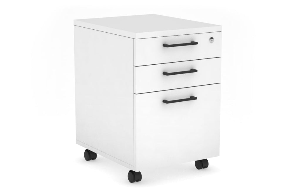 Mobile Pedestal with Lockable Filing Drawers Laminate-white black handle 