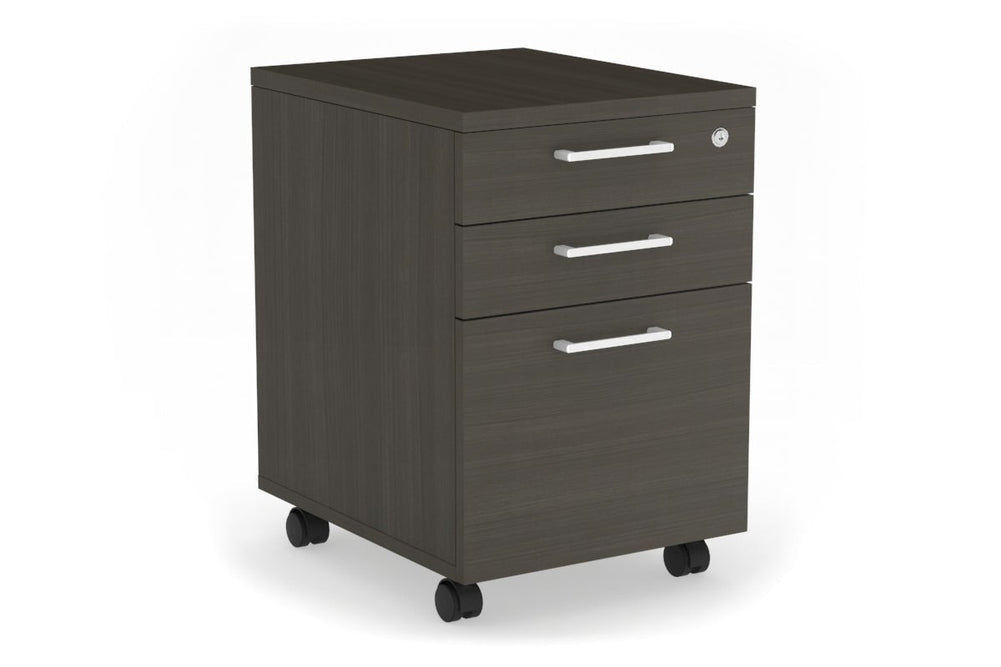 Mobile Pedestal with Lockable Filing Drawers Laminate-dark oak white handle 