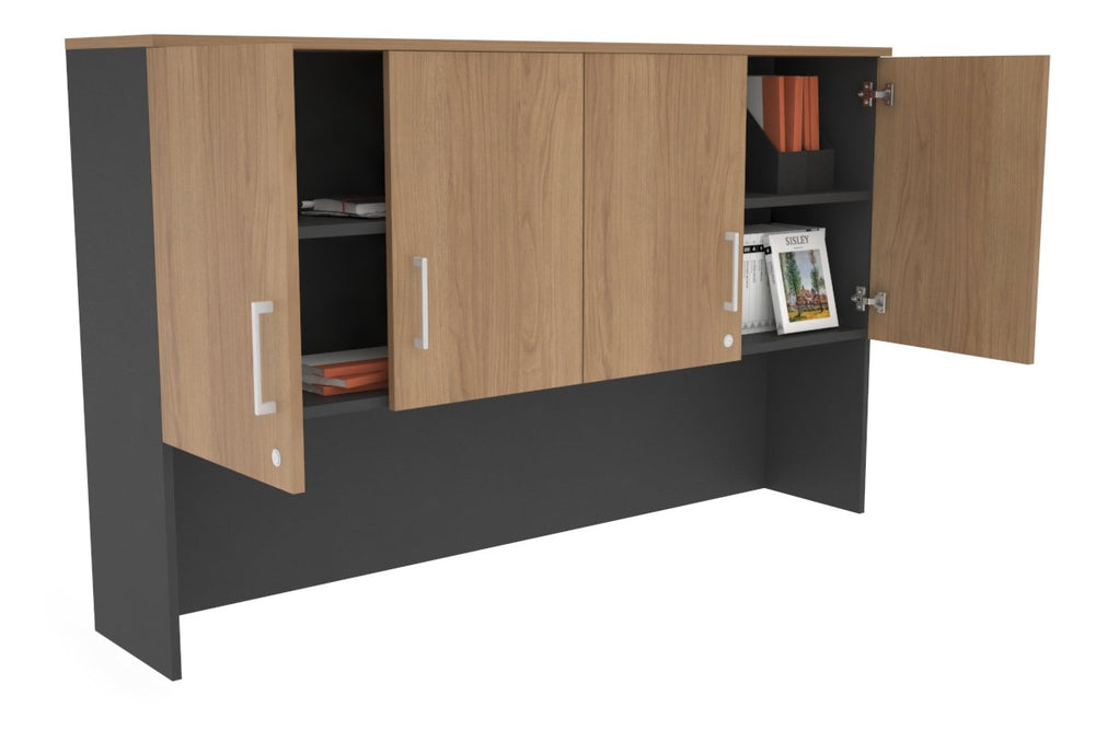 Open Hutch with Shelves with Small Doors [1600W x 1120H x 350D]-Black dark oak black handle