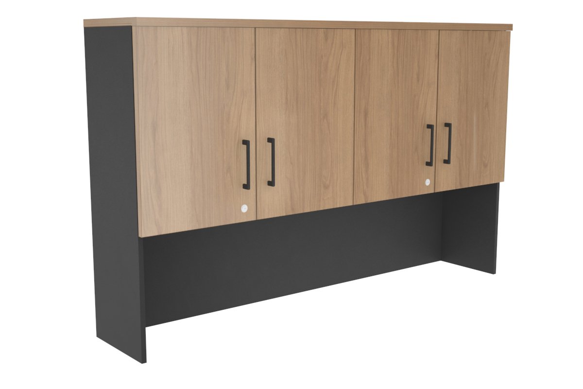 Open Hutch with Shelves with Small Doors [1600W x 1120H x 350D]-Black salvage oak black handle