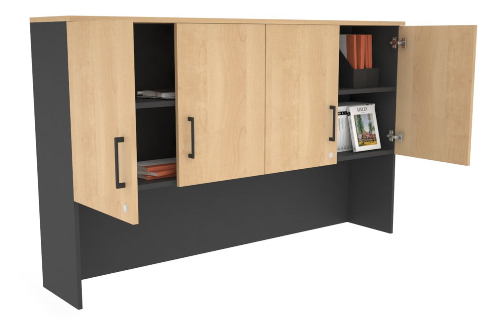 Open Hutch with Shelves with Small Doors [1600W x 1120H x 350D]-Black dark oak black handle
