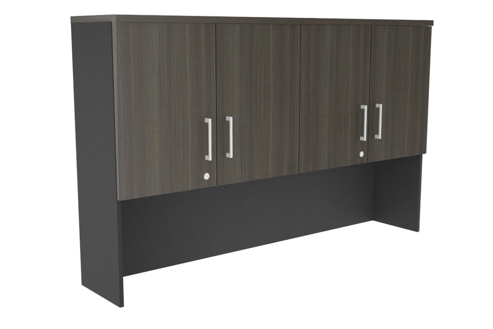 Open Hutch with Shelves with Small Doors [1600W x 1120H x 350D]-Black dark oak white handle