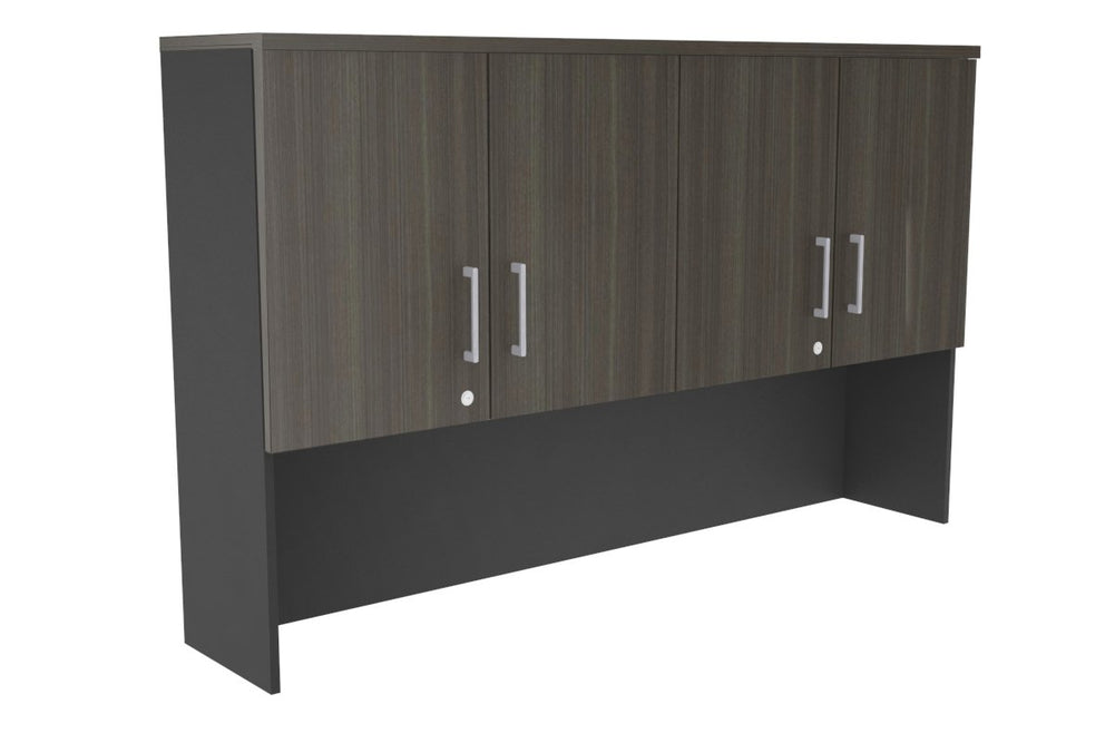 Open Hutch with Shelves with Small Doors [1600W x 1120H x 350D]-Black dark oak silver handle