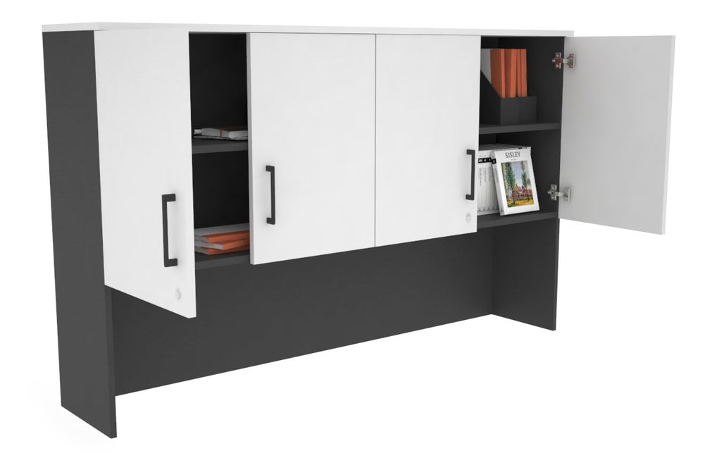 Open Hutch with Shelves with Small Doors [1600W x 1120H x 350D]-Black dark oak black handle