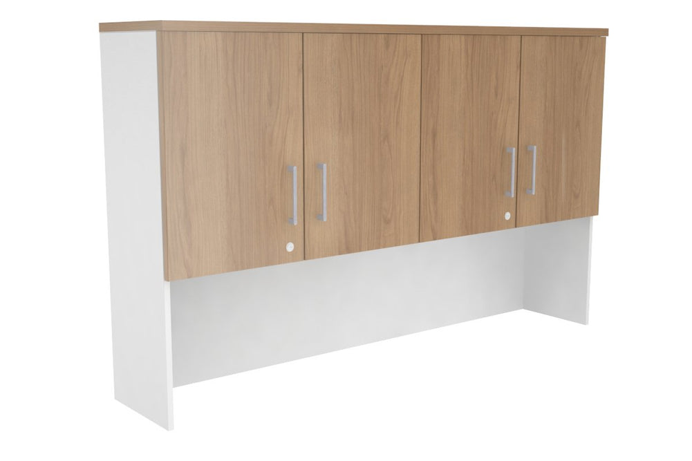 Open Hutch with Shelves with Small Doors [1600W x 1120H x 350D]-White salvage oak silver handle