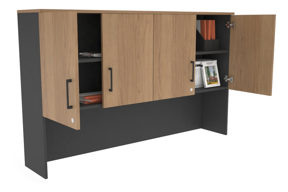 Open Hutch with Shelves with Small Doors [1600W x 1120H x 350D]-Black dark oak black handle